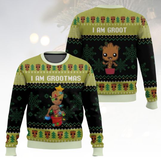 Groot Christmas Ugly Sweater, I Am Groot Holiday Sweater, Marvel Christmas Sweater For Men And Women, Xmas Gift