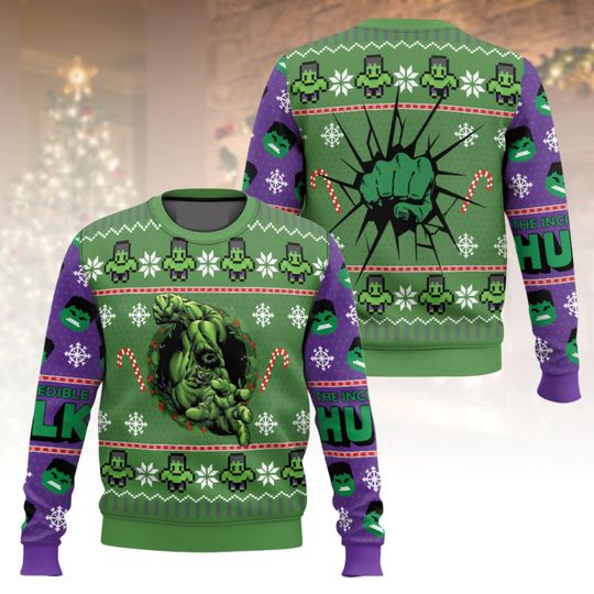 Hulk Ugly Christmas Sweater, The Incredible Hulk Xmas Sweater, Marvel Comic Ugly Sweater, Green Superhero Sweater, Christmas Gift