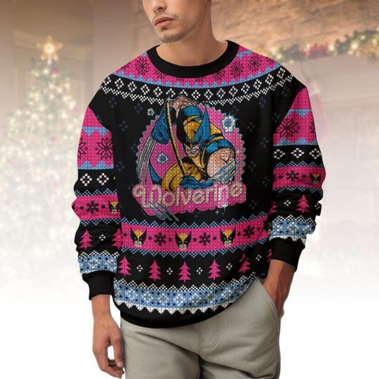 Wolverine Ugly Christmas Sweater, Marvel Xmas Sweater, Superhero Ugly Sweater, Wolverine Sweater, Christmas Gift