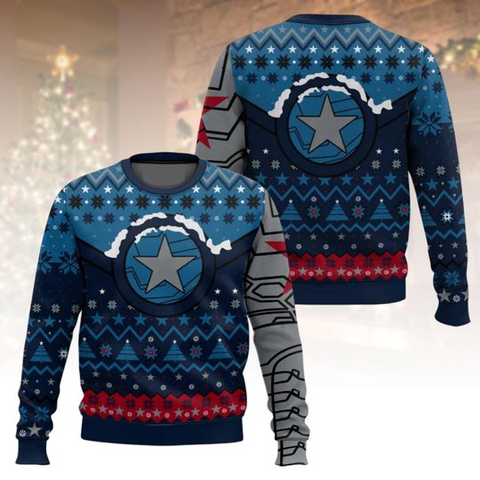 Superhero Ugly Christmas Sweater, Star Shield Xmas Sweater, Winter Soldier Ugly Sweater, Marvel Ugly Sweater, Christmas Gift