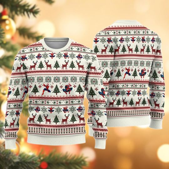 Discover Disney Spiderman Ugly Christmas Sweater, Spidey Movie Holiday Sweater, Superhero Sweater For Men Women Kids, Xmas Gifts For Marvel Fans