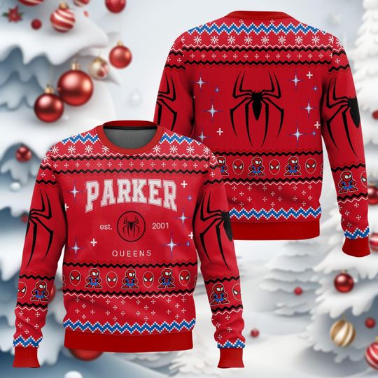 Peter Parker Spiderman Christmas Ugly Sweater, Superhero Xmas Sweater, Marvel Movie Sweatshirt, Spiderman Fan Crewneck, Xmas Gift Ideas
