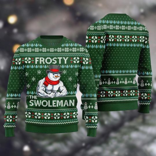 Discover Frosty the Swoleman Ugly Christmas Sweater, Snowman Xmas Sweater, Holiday Sweatshirt For Men Women Kids, Humor Xmas Party Jumper