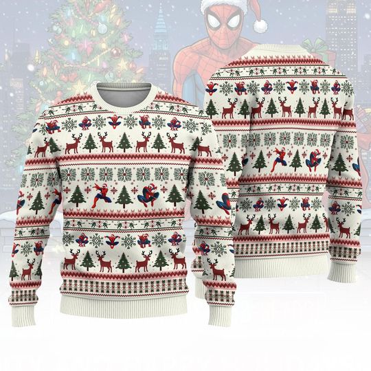 Discover Spiderman Ugly Christmas Sweater, Spidey Movie Holiday Sweater, Superhero Xmas Sweater For Men Women Kids, Xmas Gifts For Marvel Fans