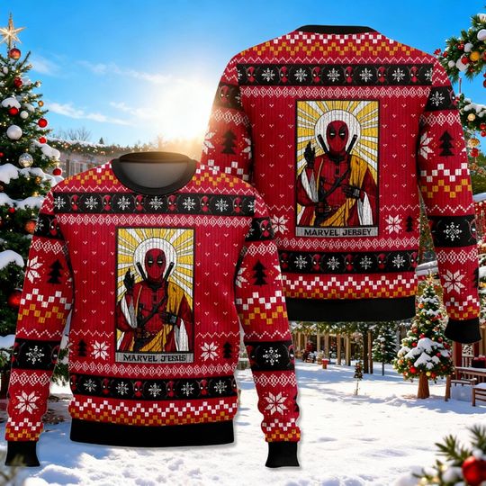 Anti-Hero Red Ugly Christmas Sweater | Mercenary Comic Fan Gift | Hilarious Nerdy Holiday Jumper | Funny pop culture sweater