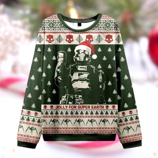 Discover Helldivers Christmas Sweater, Super Earth Gamer Holiday Jumper, Funny Sci-Fi Xmas Sweater, Geeky Christmas Gift for Video Game Fans