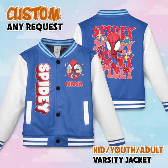 Personalized Spidey Varsity Jacket, Superhero Spider-Man Baseball Jacket, Marvel Kids Youth Adult Varsity Jacket