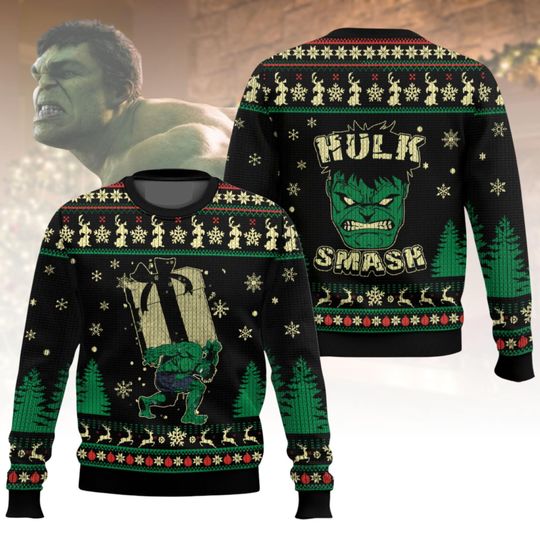 Hulk Ugly Christmas Sweater, Marvel Xmas Sweater, Superhero Ugly Sweater, Hulk Smash Sweater, Christmas Gift