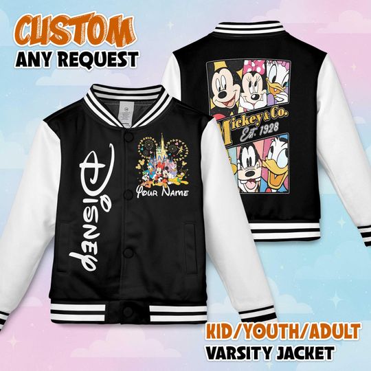 Discover Personalized Disney Varsity Jacket, Custom Mickey Baseball Jacket, Disney Kids Youth Adult Varsity Jacket