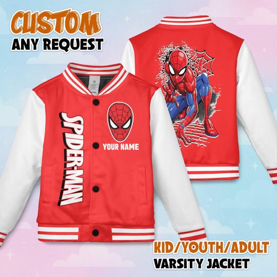 Personalized Spider-Man Varsity Jacket, Superhero Spider-Man Baseball Jacket, Marvel Kids Youth Adult Varsity Jacket