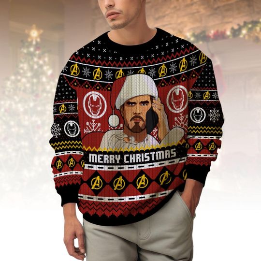Avengers Ugly Christmas Sweater, Tony Stark Xmas Sweater, Marvel Hero Ugly Sweater, Superhero Sweater, Christmas Gift