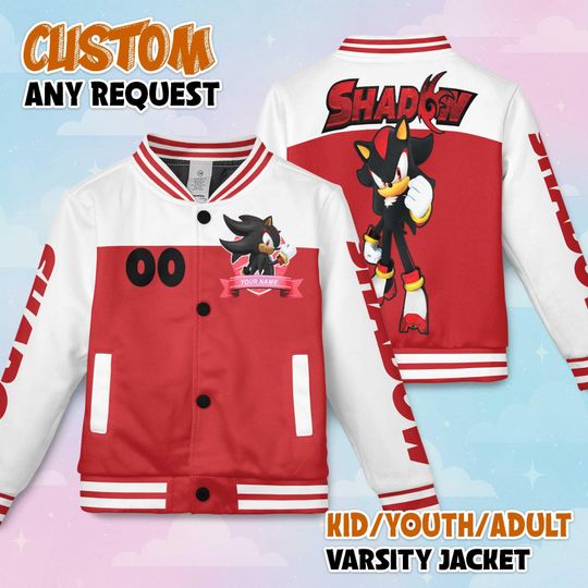 Personalized Varsity Jacket Shadow The Hedgehog Black Color, Sonic the Hedgehog Sports, Gamer Gift Outfit