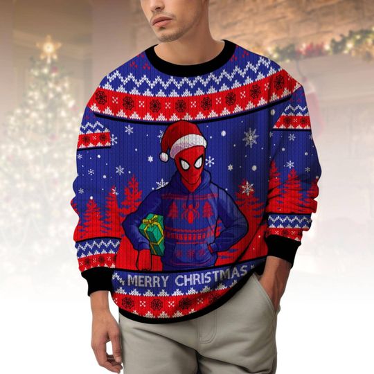 Spiderman Ugly Christmas Sweater, Marvel Xmas Sweater, Funny Superhero Ugly Sweater, Festive Ugly Sweater, Christmas Gift