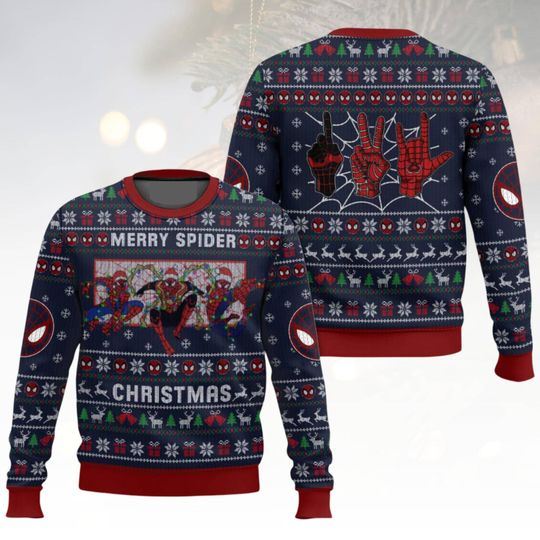 Discover Spider Man Christmas Ugly Sweater, Merry Spider Holiday Sweater, Marvel Superhero Printed Sweater For Men And Women, Xmas Gift