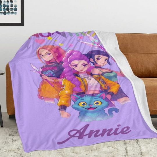 Discover K-POP Custom Name Blanket D-Demon H-Hunters Personalized Gift for Girls Office Camping Nap Leisure Home Decor Birthday Present