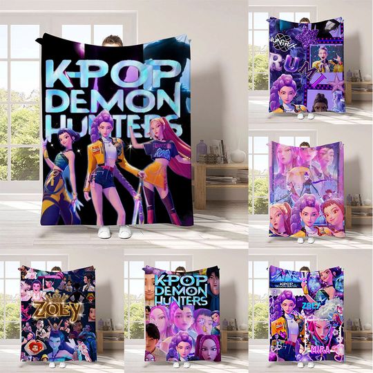 Discover K-Pop D-emon H-unters Anime flannel blanket, suitable for home travel camping party gifts