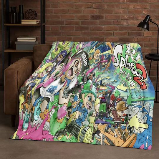 26 Style Splatoon Game Cartoon Flannel Blanket,Ultra Soft Warm Plush Throw for Home Bedroom Bed Sofa Cover Office Travel Picnic
