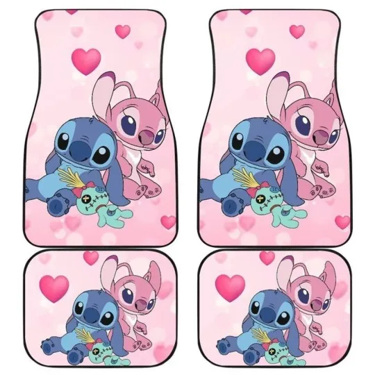Discover Disney Stitch Car Floor Mats Front and Back, Cartoon Auto Mats