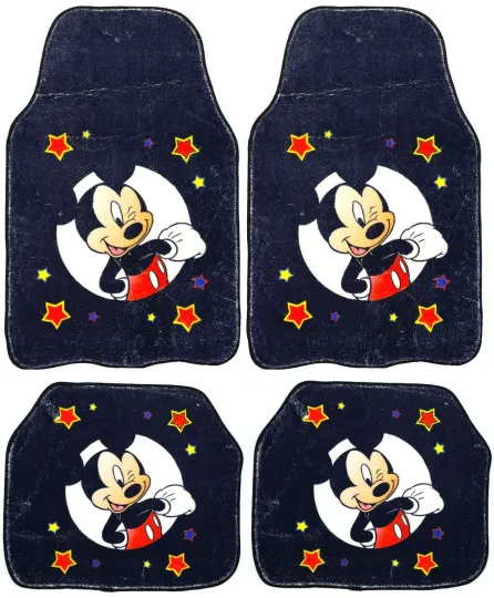 Mickey Mouse Car Floor Mats Set of 4 Universal Fit Super Soft with Back Rest