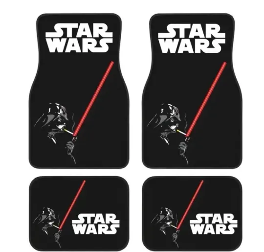 Star Wars Car Floor Mats Front and Back 4pcs Set Darth Vader Lightsaber Theme