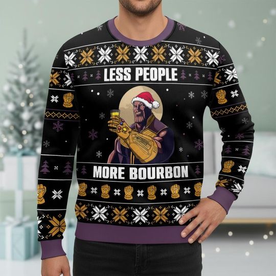 Thanos Ugly Christmas Sweater, Funny Bourbon Xmas Sweater, Marvel Ugly Sweater, Holiday Sweater, Christmas Gift