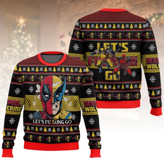 Deadpool Wolverine Ugly Christmas Sweater, Marvel Xmas Sweater, Superhero Ugly Sweater, Comical Sweater, Christmas Gift