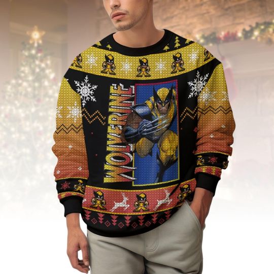 Wolverine Ugly Christmas Sweater, Marvel Xmas Sweater, Comic Book Ugly Sweater, Superhero Sweater, Christmas Gift
