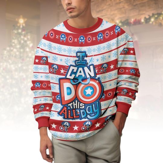 Captain America Ugly Christmas Sweater, Marvel Xmas Sweater, Superhero Ugly Sweater, Comic Book Sweater, Christmas Gift