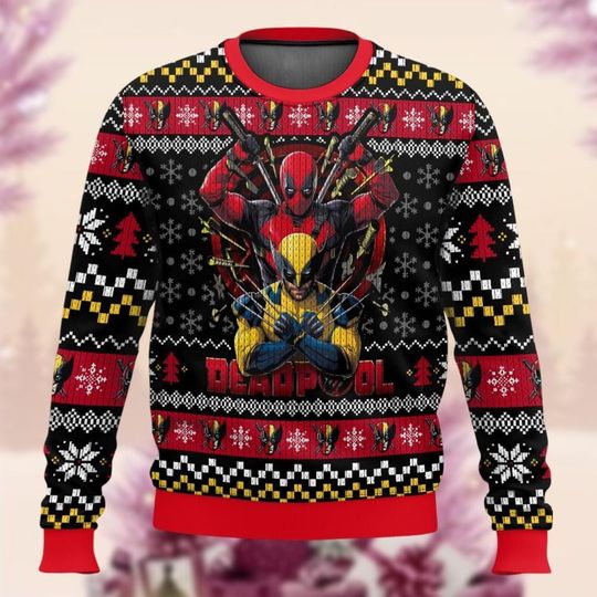 Deadpool And Wolverine Christmas Ugly Sweater, Superhero Xmas Sweater, Besties Marvel Ugly Sweatshirt, Deadpool Xmas Tee, Holiday Gifts