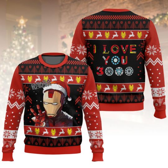 Iron Man Ugly Christmas Sweater, Marvel Xmas Sweater, I Love You 3000 Ugly Sweater, Superhero Sweater, Christmas Gift