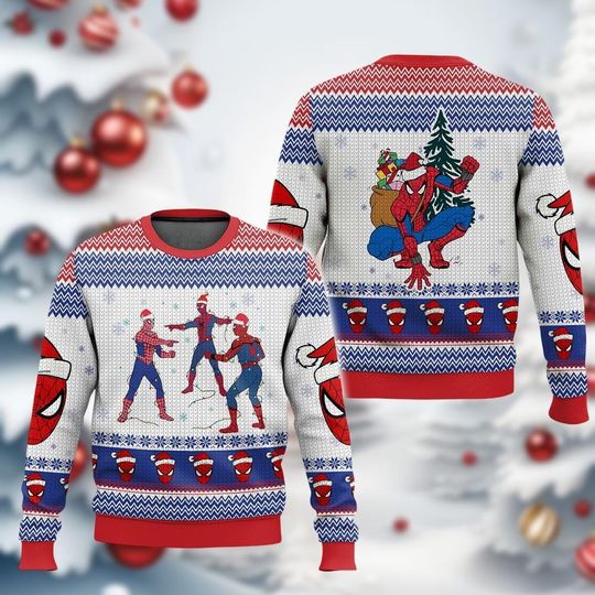 Discover Spiderman Christmas Ugly Sweater, Santa Spider Man Xmas Sweater, Superhero Holiday Sweater For Men Kid, Cartoon Marvel Xmas Gifts