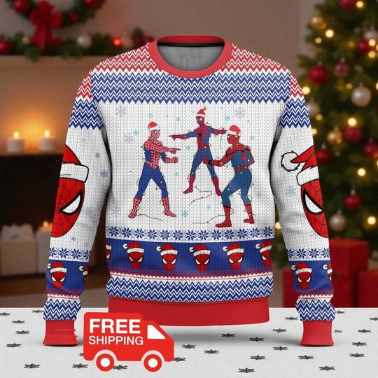 Discover Spider-Man Ugly Christmas Sweater, Multiverse Pointing Meme Jumper, Marvel Superhero Fan Xmas Party Sweatshirt, Gift for Men Women