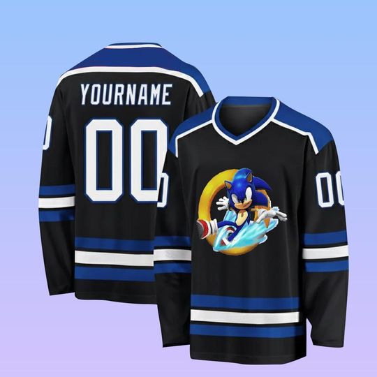 Custom Sonic Hockey Jersey, Personalized Sonic Number Sports Jersey, Sonic Fan Outfit, Cartoon Lovers Jersey Uniform