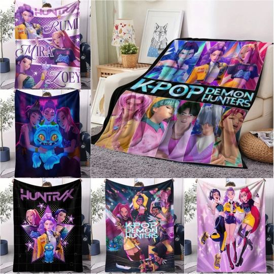 Discover K-Pop D-emon H-unters Anime flannel blanket, soft and comfortable, suitable for home travel party gifts