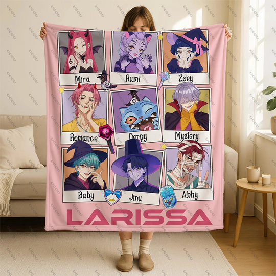 Autumn Winter Cozy K-pop Demon Hunters Travel Gift Flannel Blanket Warmth Sofa Bed Office Gift Derpy Tiger Huntrix Characters