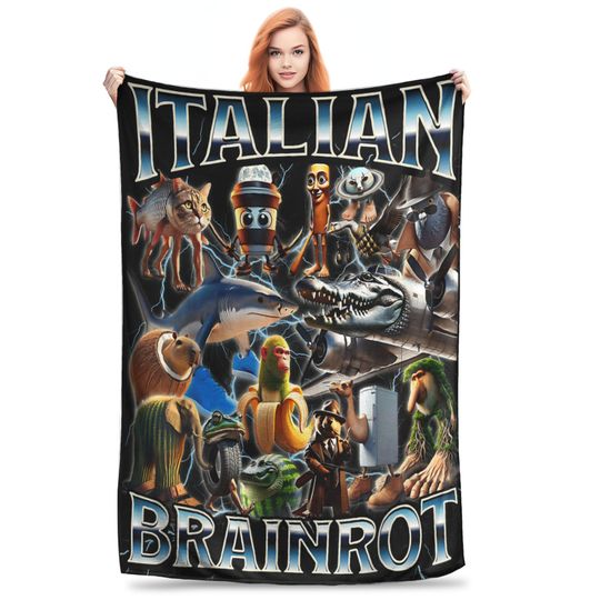 Discover Italian Brainrot Meme Blanket Quality Warm Soft  Throw Blanket Winter Boy Girl Home Decor Funny Bedspread