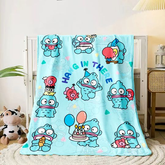 Miniso&Sanrio Hangyodon Print Flannel Blanket.Sofa,Bedroom.Bed Home Office Nap Blanket Car,Travel,Camping,Picnic Blankets Gift