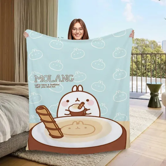 Discover Anime Blanket Throw Molang Cute Throw Blanket for Sofa Luxury Bedding Bed Blankets Sofa Decoration Fluffy Plaid Cobija Knee Soft