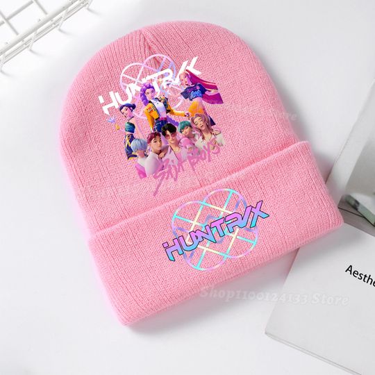 Demone Hunter Kids Knitted Hat Cute Anime Print Girl Beanie Cap Headgear Outdoor Street Warm Knit Cap Y2K Kawaii Game Party Gift