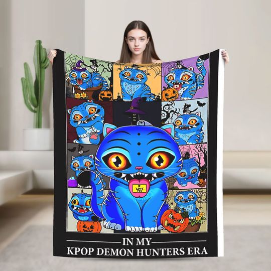 Derpy Tiger Era Kpop Demon Pumpkin Halloween Super Soft Blanket Pattern Couch Bed Flannel Bedspread Sofa Bed Cover