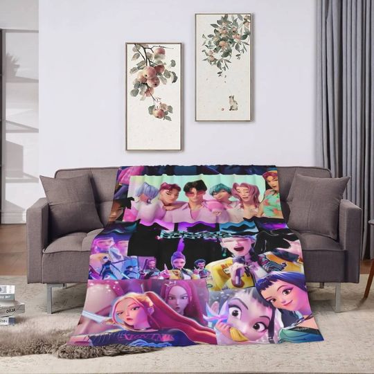 Discover Funny Saboys&Huntrix Girls Cozy Super Soft Flannel Blanket,Popular Kpop Demon Hunter Anime Throw Blanket For Living Room Decor