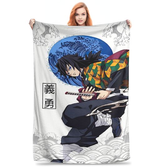 Discover Giyu Tomioka Flannel Blankets Winter Cartoon Warm Soft Throw Blanket for Boy Girl Home Decor Fashion Bedspread Sofa Bed Cover