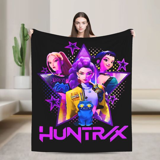 Discover Huntrix   Girl Team Kpop Demon Hunters Knitted Blankets Flannel  Ultra-Soft Throw Blankets for Bed Bed Rug