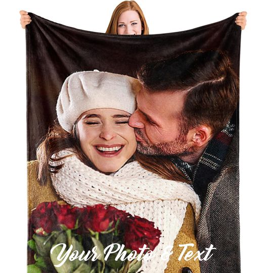 Discover 1pc Customized Blanket Your Design Logo Family Photo Print Warm Smooth Blanket Custom for Lover Dad Mom for Winter New Year Gift