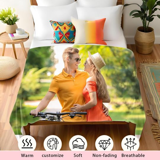 Discover 1pc Customized Blanket Your Design Logo Family Photo Print Warm Smooth Blanket Custom for Lover Dad Mom for Winter New Year Gift