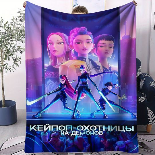 Discover K-Pop Demon Hunter Blanket Hot Anime Girl Team Flannel Throw Blanket Winter Warm Blanket for Living Room Sofa Bed Cover Fan Gift