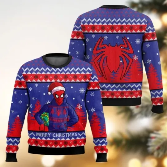Discover Spider Man Merry Christmas Sweater, Superhero Ugly Sweater, Spiderman Holiday