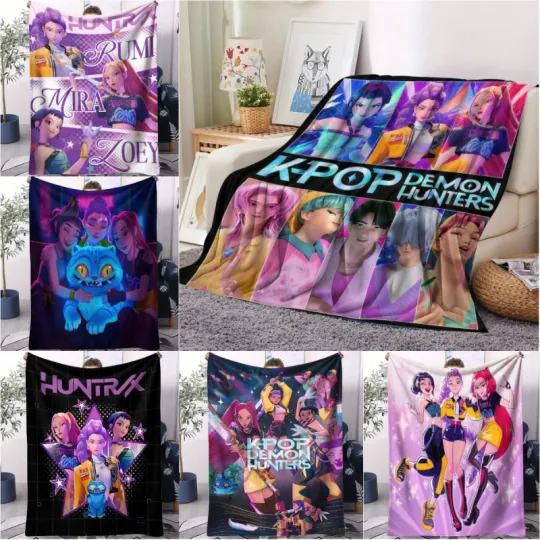 Discover K-Pop D-Demon Hunters Blanket Hot Rumi Mira Zoey Printed Multifunctional Flannel Throw Fan Gifts for Home Leisure Camping Travel