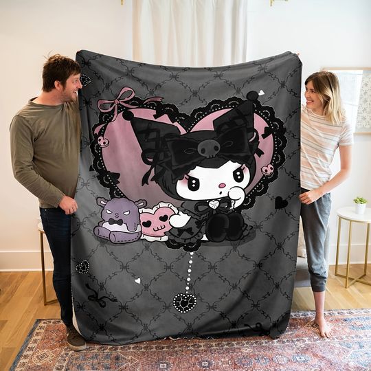 Gothic Kuromi Throw Blanket, Sanrio Dark Cute-Themed Cozy Home Decor