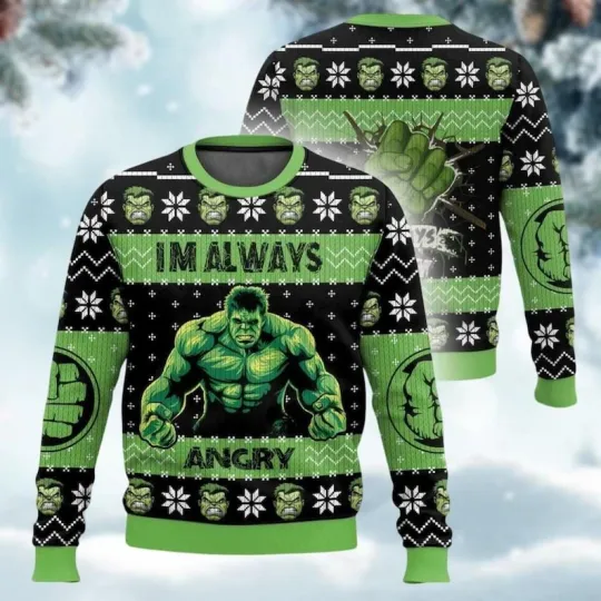 Incredible Hulk Ugly Christmas Sweater, Green Huge Superhero Christmas Sweatshir